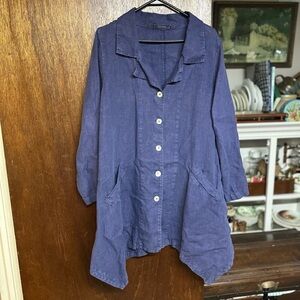 Cut Loose Purple 100% Linen Collar Top Dress Coat Made in USA SM Oversized